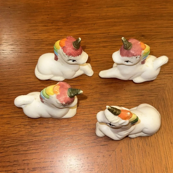 VTG Rainbow Baby Unicorn Mini Figurine Home Accent Decor Ceramic Set of 4 GUC - Picture 9 of 10